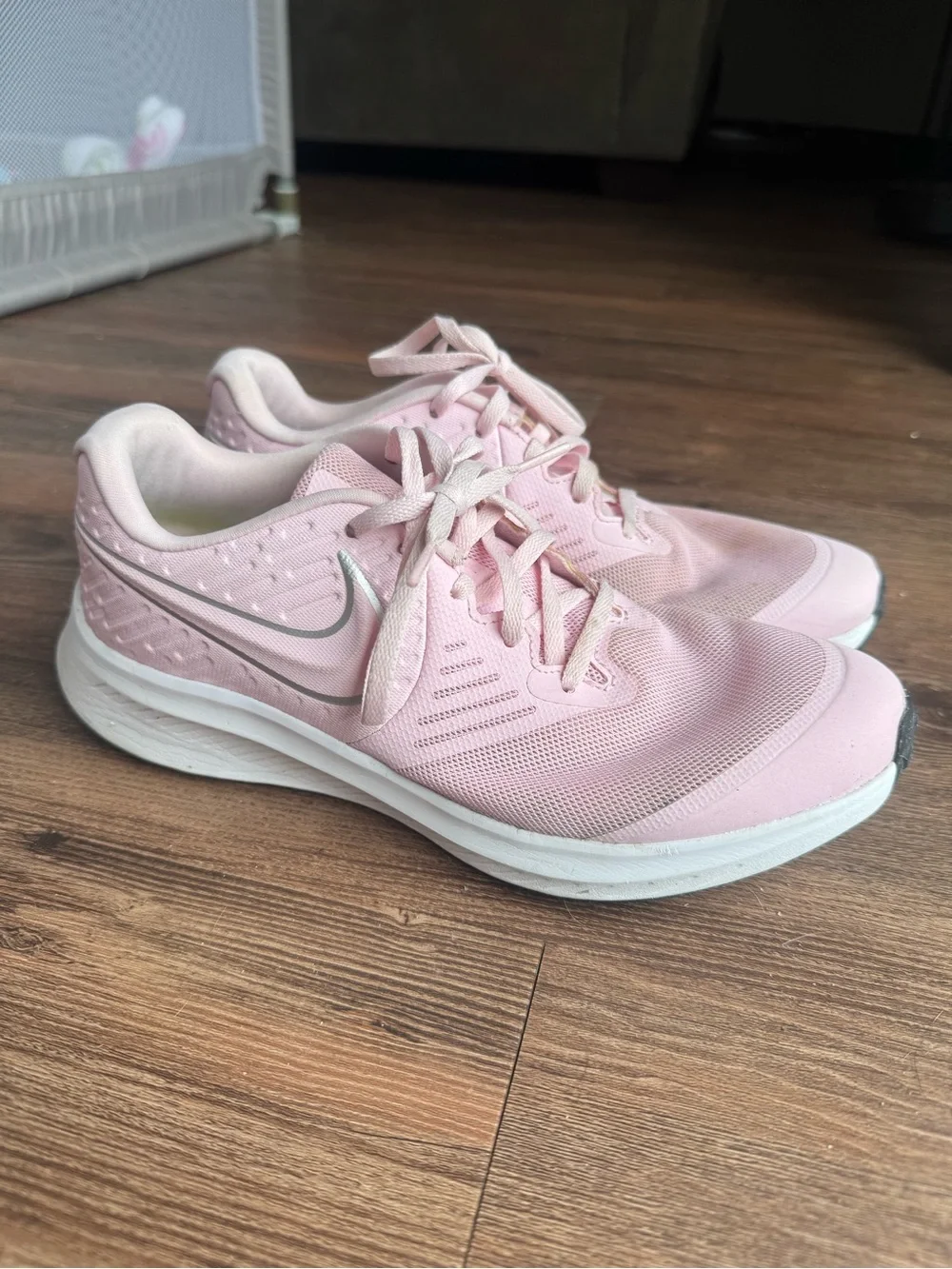 Nike Pink Mesh Kids' Sneakers with Silver Swoosh
